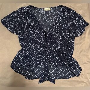 Altar'd State Navy and White Polka Dot Blouse